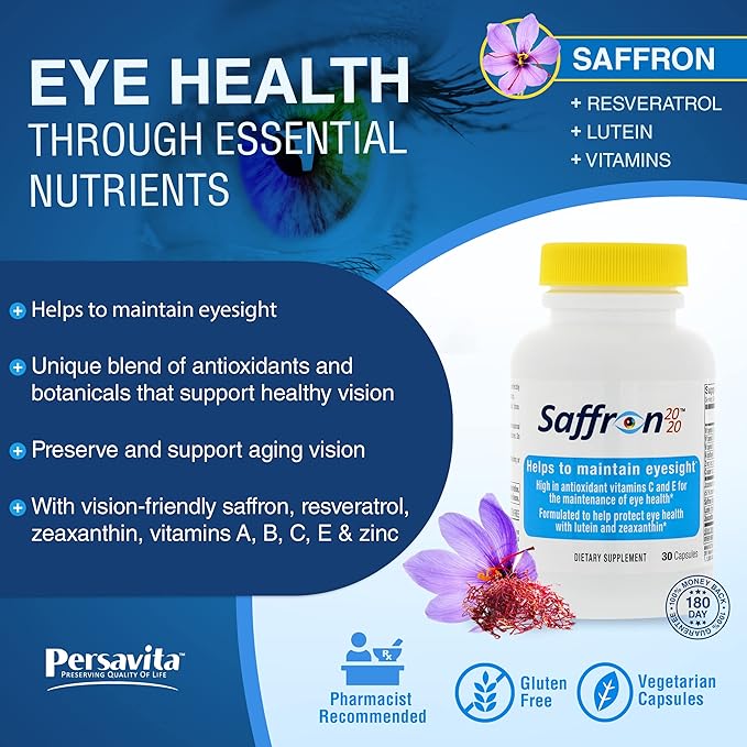 Saffron 2020 Supplement with Saffron Resveratrol Vitamins and Minerals Zeaxanthin and Lutein -30 Vegetarian Capsules