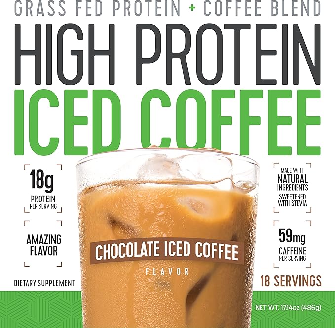 High Protein Coffee Keto Friendly 18g of Protein 2g Carbs Natural Ingredients (18 Servings Chocolate Iced Coffee)