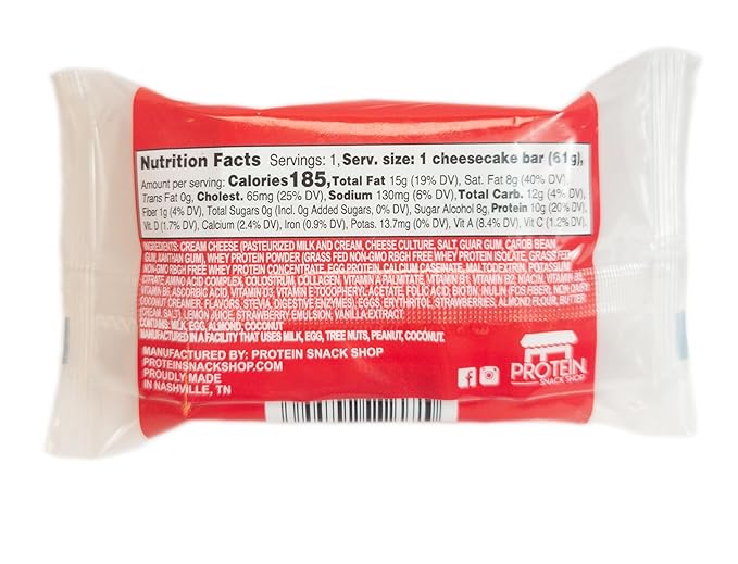 Low Carb Protein Cheesecake Bars | High Protein Gluten-Free Clean Ingredients Snack Bars (20 Strawberry)
