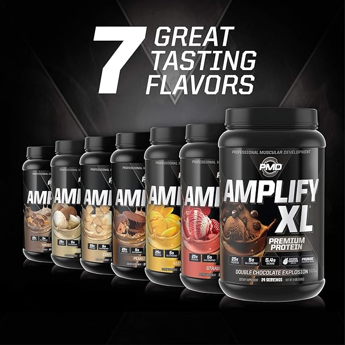 PMD Sports Amplify XL Premium Whey Protein Supplement Hydro Greens Blend - Glutamine and Whey Protein Matrix with Superfood for Muscle Strength and Recovery - Mango Mania (24 Servings)