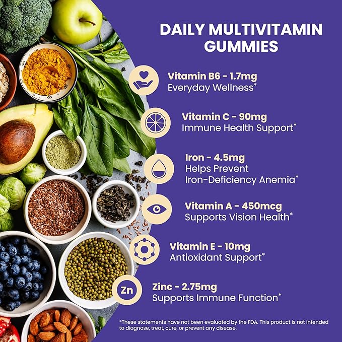 Calm by Wellness Multivitamin Gummies - All Natural Vegan Adult Multivitamin Gummy - Packed with Antioxidant Vitamins C &amp E B12 B6 Folic Acid Pantothenic Acid - Essential for Overall Health