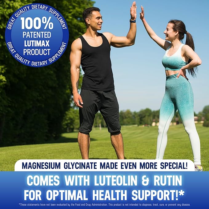 Lutimax Magnesium Glycinate 500mg w/Premium Luteolin &amp Rutin Blend - 100mg Elemental Magnesium for Stress Calm Relaxation &amp Sleep Support - Vegan Non-GMO Gluten Free &amp Made in USA -