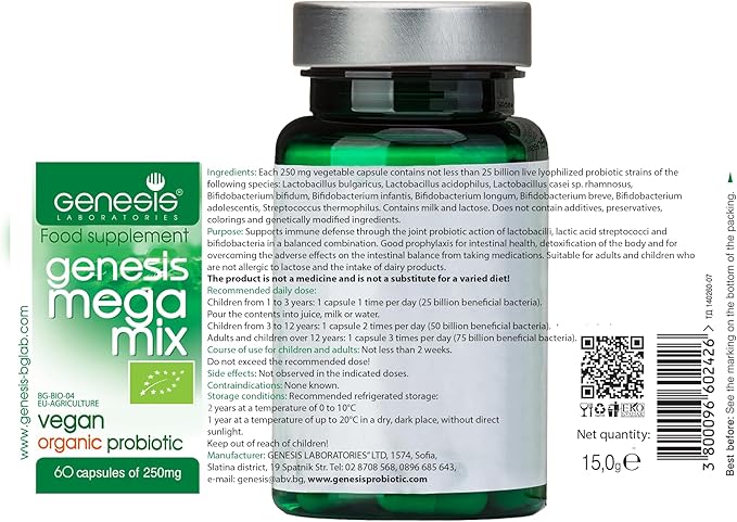 MegaMix BIO Probiotic for Gut Health | Shelf Stable Probiotics for Women &amp Men with Lactobacillus &amp Bifidobacterium for Digestive Immune &amp Gastrointestinal Support - Vegan 60 Capsules