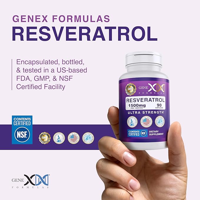 Genex Formulas Resveratrol 1500 mg Supplement for Healthy Aging – NSF Certified for Safety Quality &amp Label Accuracy – Potent Antioxidant &amp Healthy Aging Formula - Gluten Free 90 Count