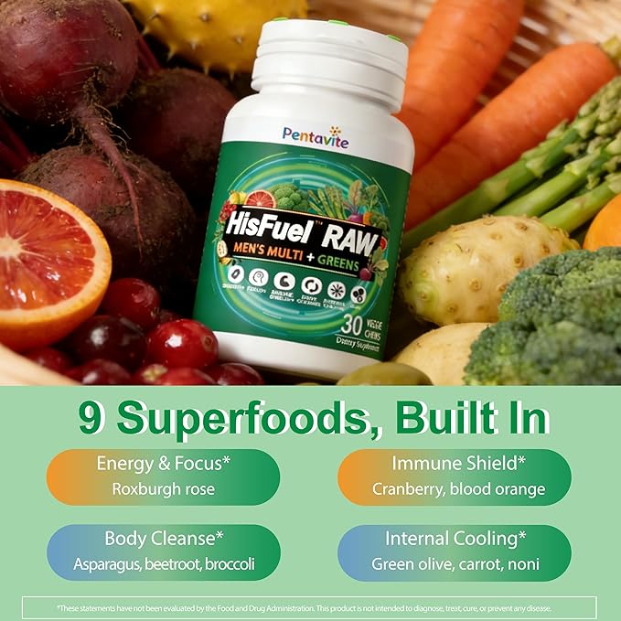 HisFuel Multivitamin for Men 20-in-1 Mens Vitamins with Natrual Fruits &amp Veggies Vitamins &amp Minerals Taurine Boost Energy &amp Health Support Immune &amp Antioxidant Shield 60 Days Sup