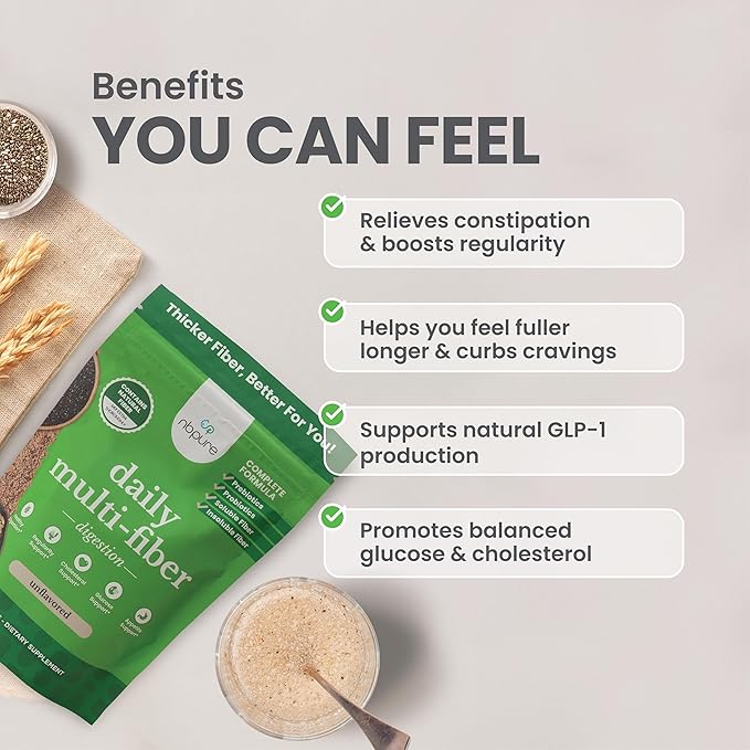 nbpure Daily Fiber Powder Blend for Digestive Health Cholesterol Support Healthy Weight Management - with Prebiotic Insoluble Soluble Fiber + 4 Probiotic Strains Savory Mocha Gusset 45 Servings