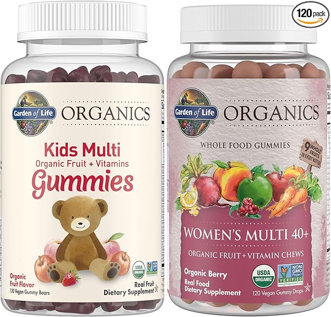 Garden of Life Organics Kids Gummy Vitamins - Fruit - Certified Organic &amp Organics Women 40+ Gummy Vitamins - Berry