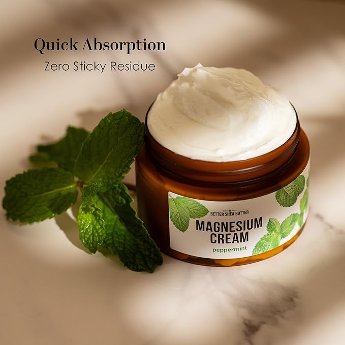Better Shea Butter Magnesium Cream for Feet | Peppermint | Relieves Muscle Tension and Cramps | Night Lotion for Pregnancy Kids and Babies | Organic and Natural Ingredients