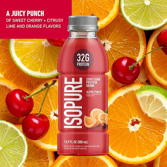 Isopure Zero Carb 32g Clear Protein Ready-to-Drink Whey Protein Isolate Alpine Punch 12 Pack (Packaging May Vary)