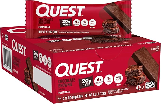 Quest Nutrition Chocolate Brownie Protein Bar 20g Protein 1g Sugar 4g Net Carb High Fiber Gluten Free Gluten Free 12 Count