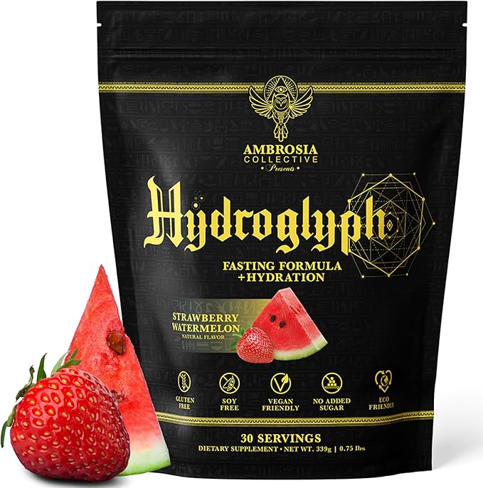 Ambrosia Hydroglyph Intraworkout Electrolytes Hydration Drink Mix | Sugar Free Electrolyte Powder with Amino Acids | Supports Lean Muscle During Fasting | 30 Servings | Strawberry Watermelon