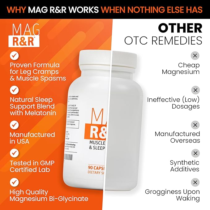SaltWrap Mag R&ampR - Nighttime Muscle Cramps Support Natural Sleep Support for Adults with Magnesium Glycinate for Muscle Spasm and Leg Cramps Relief 90 Capsules