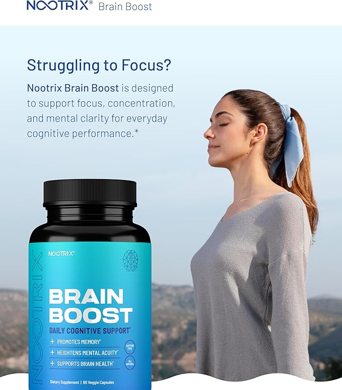 Nootrix Brain Boost Nootropic Supplement | Supports Memory Mental Focus Cognitive Health &amp Energy | Caffeine-Free Promotes Healthy Mood &amp Brain Function w/Gingko Biloba &amp DMAE | 240 Cap