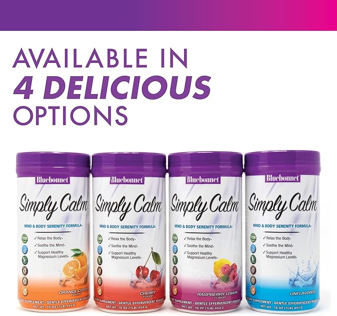 Bluebonnet Nutrition Simply Calm Powder For Calm* Muscle Cramps* Stress Relief* Soy-Free Gluten-Free Non-GMO Kosher Certified Dairy-Free Vegan 16 oz 82 Servings Orange Citrus Flavor