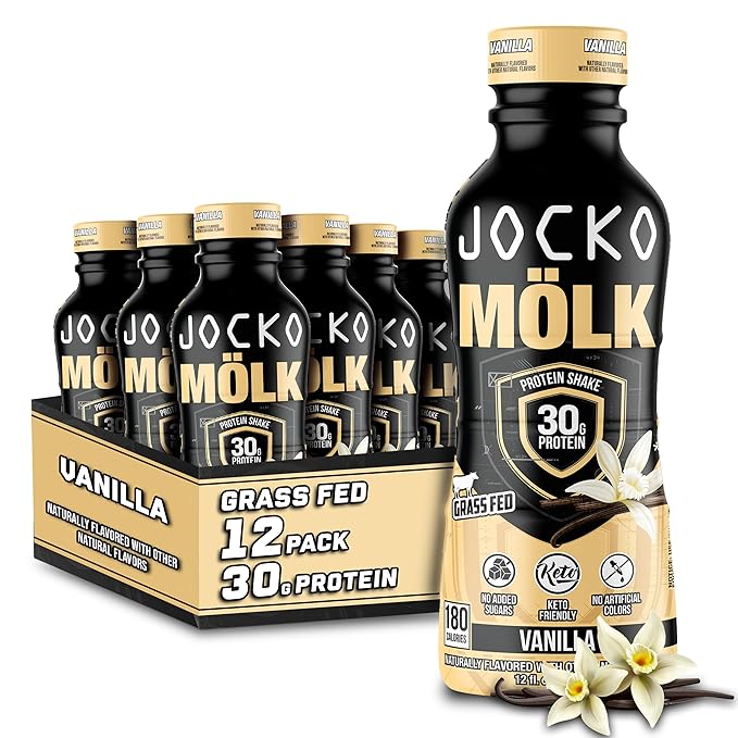 Jocko Mölk Grass Fed Protein Shakes - Ready to Drink (Pack of 12) Vanilla + Jocko Creatine