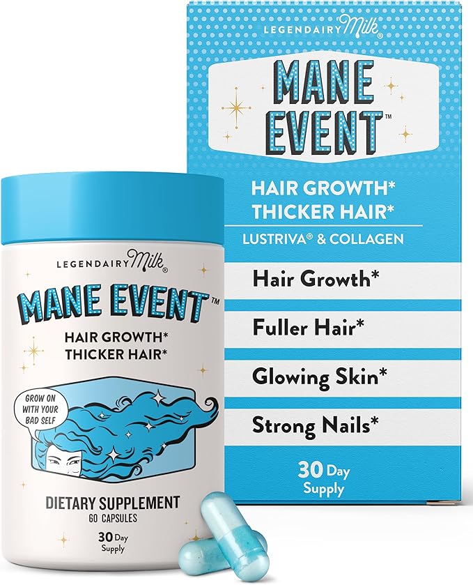 Legendairy Milk She’s Glowing &amp Mane Event Duo - Collagen Prebiotic Fiber Powder + Hair Skin Nails Vitamins with Biotin Lustriva Keratin Beauty Support- 30 Day Supply
