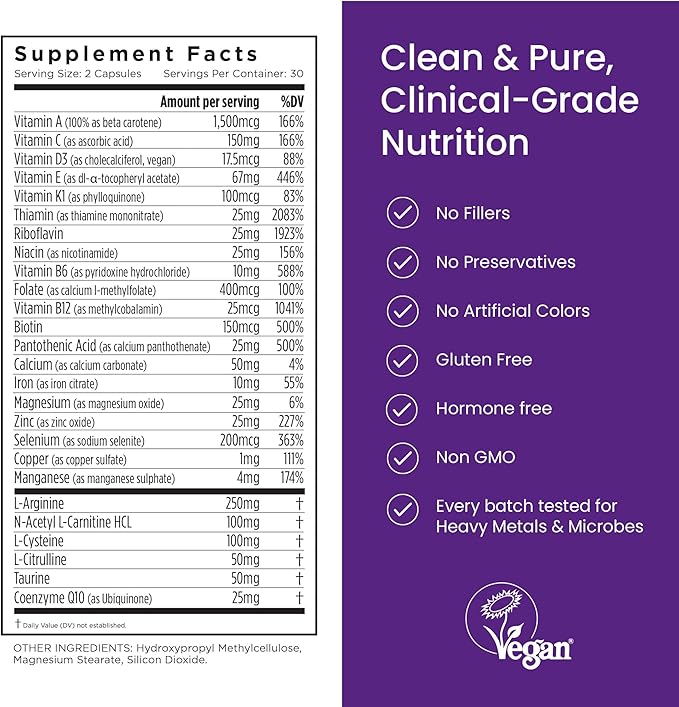 Proceive Tailored Fertility Supplement for Men Pre Conception Vitamins Minerals and Amino Acids With Vitamin D Zinc Folate Selenium and COQ10 Men's Pre Pregnancy Multivitamin 60 Vegan Capsules
