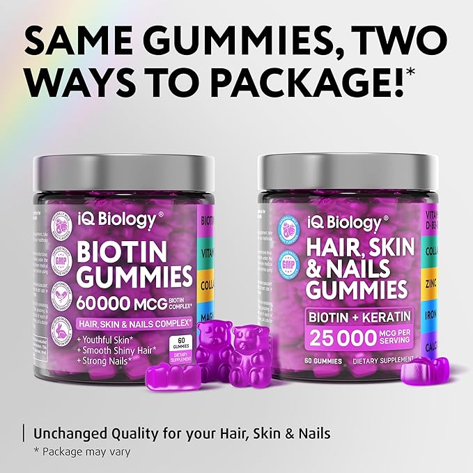 Biotin Gummies for Hair Skin and Nails - Hair Growth Vitamins for Women &amp Men - Hair Loss Gummy Supplement with Extra Strength Biotin (Vitamin B7) Collagen Keratin &amp DHT Blocker - 60 Chewab