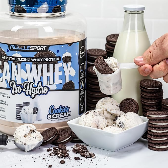 MuscleSport Lean Whey Revolution™ Whey Protein Isolate with Hydrolyzed Whey - Low Calorie Low Carb Low Fat Incredible Flavors - 25g protein per scoop (2lb Cookies N Cream)