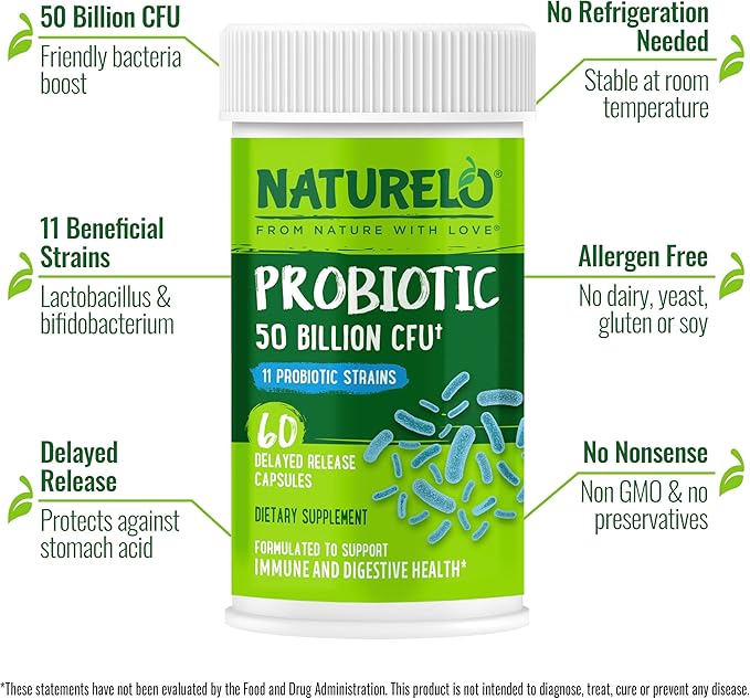 NATURELO Probiotics for Digestive Health - 60 Vegetarian Capsules and One Daily Multivitamin for Men 120 Vegetarian Capsules Bundle
