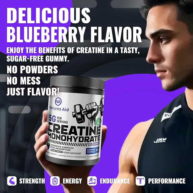 Creatine Monohydrate Gummies – Pre-Workout Energy &amp Muscle Growth Support for Men &amp Women | Grape Electrolyte Gummies (135 Count)