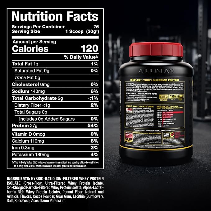 ALLMAX ISOFLEX Pure Whey Isolate Protein Powder - Gluten Free Low Lactose Sugar-Free - High-Protein Clean Keto-Friendly Pre Post Workout Supplement Women and Men | Chocolate Peanut Butter 5lb