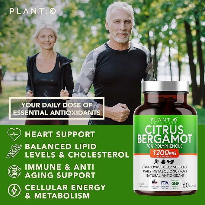 Citrus Bergamot Supplement 1200mg Highly Concentrated to 70% Polyphenols - Pure Bergamot Extract for Heart Health Immunity Antioxidant - 60 Veggie Capsules Made in USA