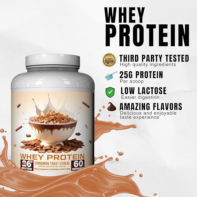Ekkovision Protein Powder Cinnamon Toast Cereal 25 G Whey Protein per Scoop Low Lactose High Protein for Men &amp Women With Active Lifestyles Perfect for Shakes Smoothies and Recipes 60 Serv