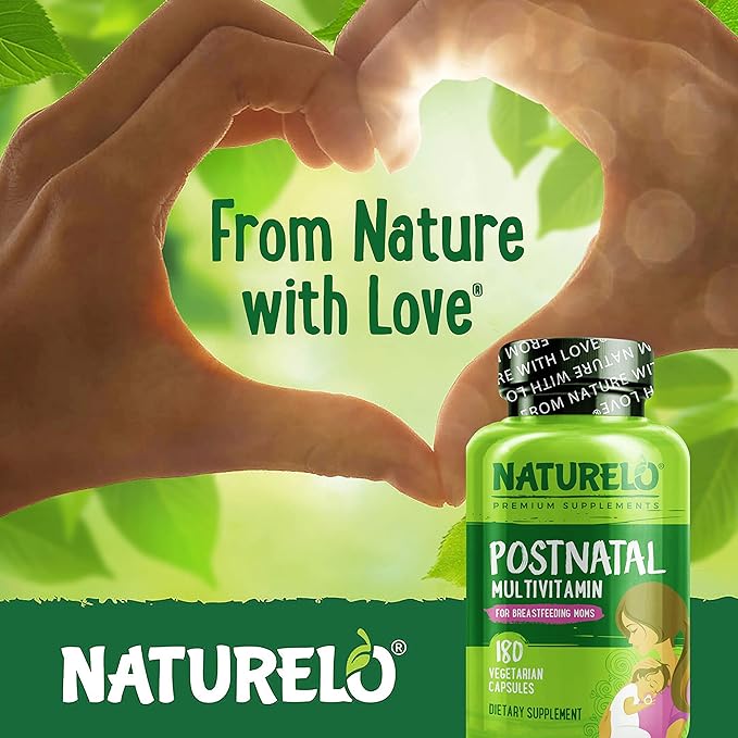 NATURELO Postnatal Multivitamin - Supplement for Breastfeeding Women - Plant-Based Vitamin D Folate Gentle Iron - for Nursing Mother Baby - Post Natal Lactation Support 180 Capsules