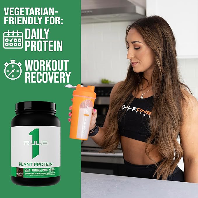 Rule 1 Plant Protein - Vegan Gluten-Free Dairy Free &amp Soy Free Protein Powder with 20g Protein per Serving (20 Servings Dark Chocolate)
