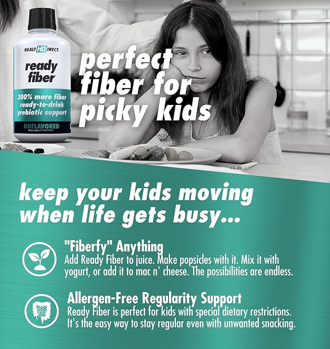 HEALTH DIRECT - Ready Fiber - Prebiotic Liquid Fiber Supplement for Women Men and Kids - 15 Fl Oz - 15-30 Servings Unflavored - Easier Than Gummies Powders and Pills