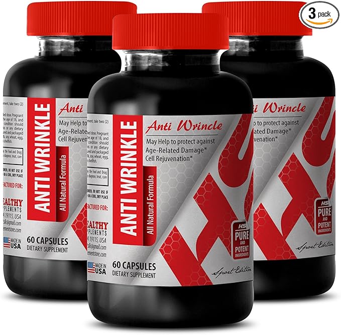 Anti-Wrinkle Supplement - Green Tea Infusion Anti-Wrinkle Hyaluronic Acid Resveratrol Glow Collagen-Rich Blend Aloe Vera Hydration Grape Seed and Hyaluronic Acid Turmeric Touch 3Bot