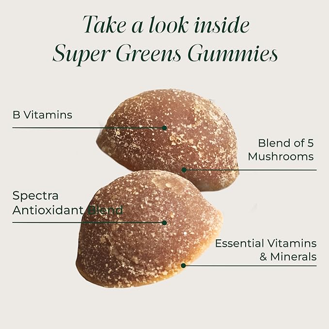 Primal Harvest Super Greens Gummies Superfood Blend with Adaptogenic Mushrooms Vitamins &amp Nutrient-Rich Minerals &amp Antioxidants for Energy &amp Immune Support (1 Pack (60 Count) Berry)