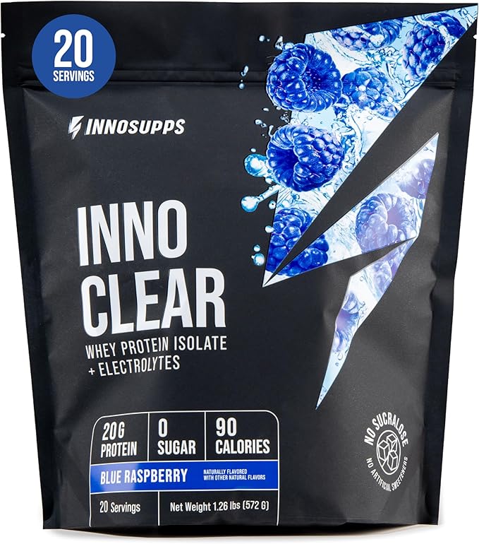 Inno Clear Whey Protein Powder - 20g Ultra-Filtered Clear Protein Powder Refreshing Taste &amp Texture Low Calorie Zero Sugar - for Training Workout Recovery &amp Daily Fitness (Blue Raspberry)