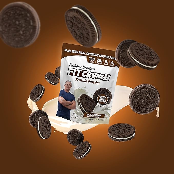 Fit Crunch Tri-Blend Whey Protein Keto Friendly Low Calories High Protein (18 Servings Milk &amp Cookies)