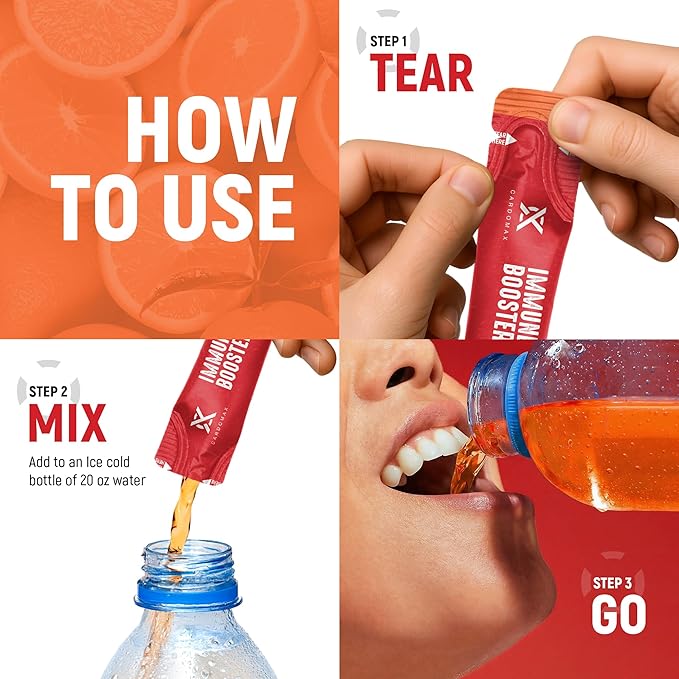 CardoMax Immunity Booster Liquid Drink Mix for Kids &amp Adults with Vitamin C Ginseng Rhodiola &amp Schisandra – Sugar-Free Immune Support Supplement Orange Flavor 15 Single-Serve Liquid Sticks
