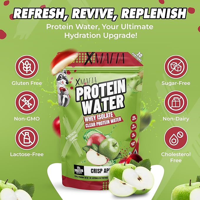 XMafia – Protein Water Clear Protein Powder – 30 Servings 20g Protein 27 oz - Hydrator Whey Isolate - 0g Lactose 0g Sugar Keto-Friendly - Apple - Iso Juice Protein Post-Workout