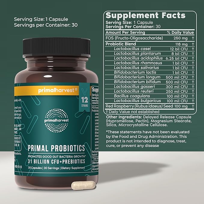 Primal Harvest Probiotics &amp Gut Health Supplements for Women and Men Pre and Probiotics with 31 Billion CFU and Gut Restore Digestion Pills Bundle