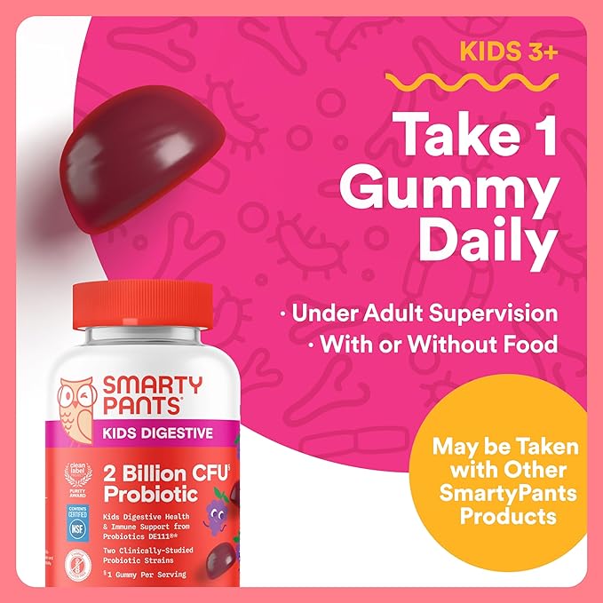SmartyPants Kids Daily Nutrition &amp Probiotic Bundle: Multivitamin + Probiotic Gummies with 2 Billion CFU Omega-3 Vitamins D3 &amp B12Digestive &amp Immune Support Gluten Free 60 &amp 30 Co