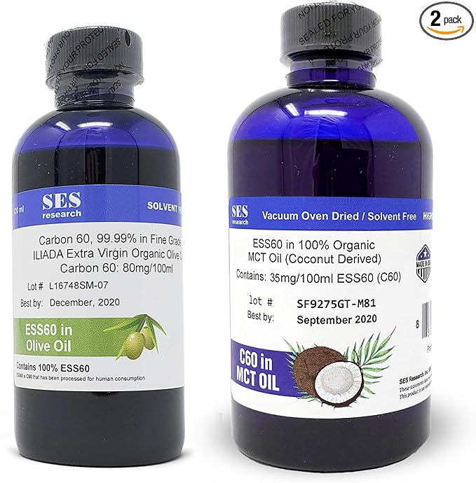 SES Research Combo of C60 Super Antioxidant Olive Oil and 100% Organic Coconut Derived MCT Oil - 150ml Nootropic Focus Sleeping Supplement Anti-Aging