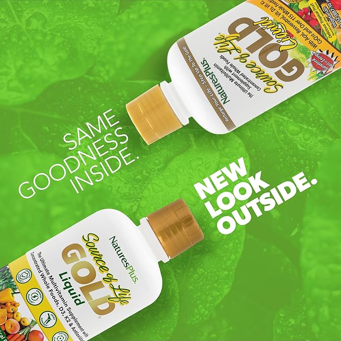 NaturesPlus Source of Life GOLD Multivitamin Liquid 30 oz - Supports Energy Production Healthy Immune System &amp Well-Being - Includes Vitamins D3 B12 K2 &amp Over 120 Whole Food Nutrients - 30