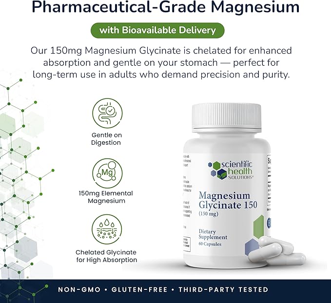 Magnesium Glycinate 150 mg – High‑Absorption Magnesium for Heart Bone &amp Muscle Health – Supports Leg Cramps &amp Cardiovascular Function – Gentle on Stomach Vegan (2-Pack)