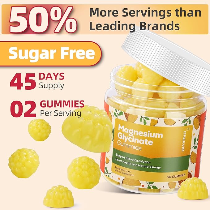 90 Count Magnesium Glycinate Gummies 400mg w/Ashwagandha Supplement - Sugar Free Zinc Magnesium Glycinate Supplement Ashwagandha Gummies for Adults Pineapple Flavor