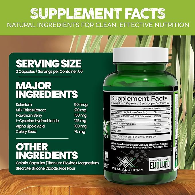 Vital Alchemy ProteX On Cycle Assist - Liver Cleanse Detox &amp Repair Formula - Liver Support Supplement with Milk Thistle Alpha-lipoic AcidL-Cysteine hcl and Others for Men 60 Servings -USA Mad