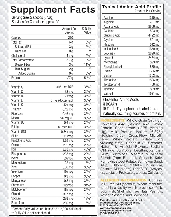 Core Nutritionals MRP Full Spectrum Meal Replacement | Whey Protein Blend + Low Glycemic Carb Blend | 27g Protein | 3 Pound (Banana Nut Bread)