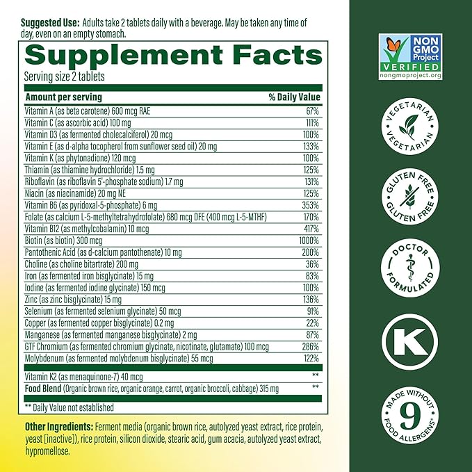 MegaFood Women's Advanced Multivitamin for Women - Doctor-Formulated With Iron Choline Vitamin D Vitamin C &amp Zinc - Brain Health - Immune Support - Non-GMO - Vegetarian - 60 Tabs (30 Servings)