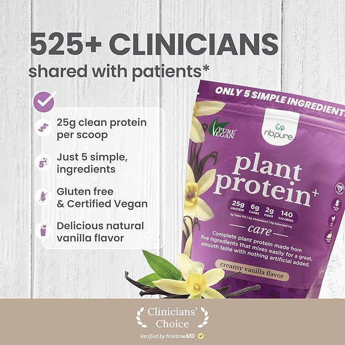 nbpure Vegan Pea Protein Powder Vanilla – Lean Muscle + Hunger &amp Bloating Support for Women Men Kids – 25g Plant Protein Per Serving – No Artificial Sweeteners or Flavors Gusset 25 Servings