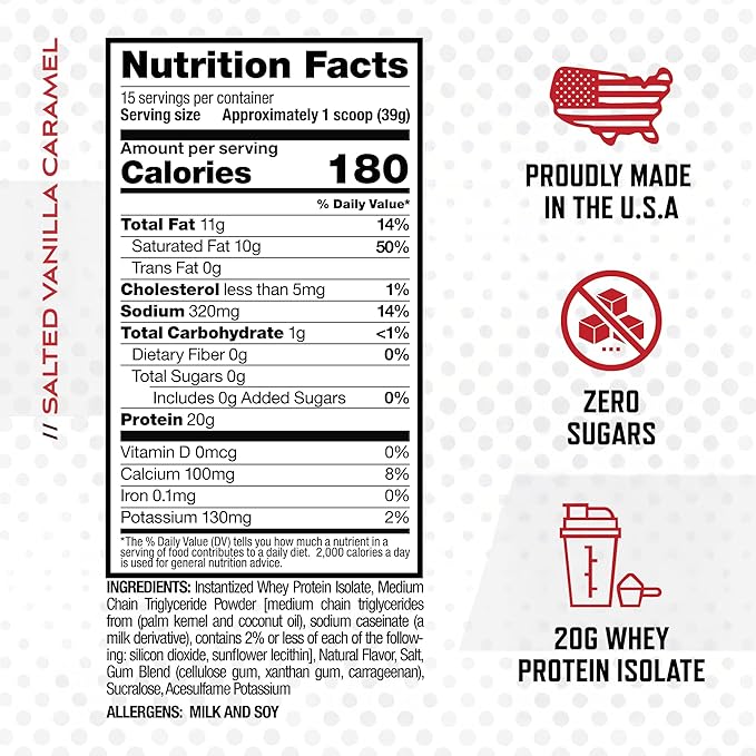 Purus Labs KetoFeed Protein | Keto Low Glycemic Protein Meal Replacement | Low Carb 0 Sugars | Added MCTs | 20g Whey Protein (Salted Vanilla Caramel)