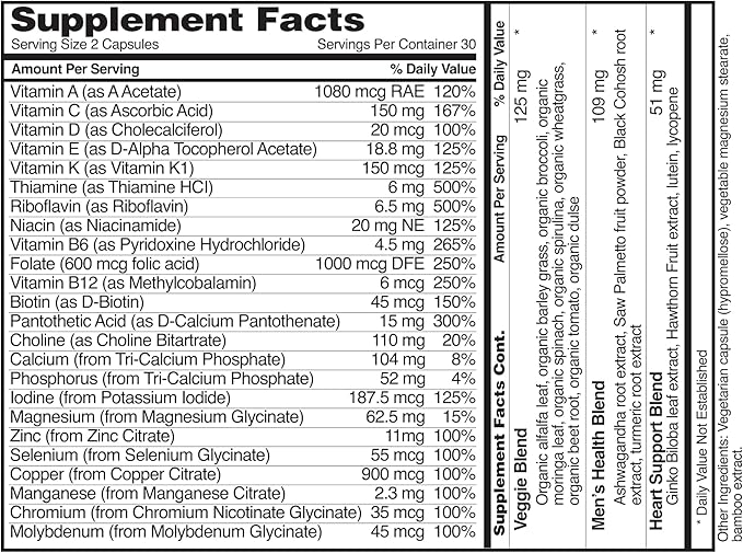 Snap Supplements Men's Multivitamins - Daily Vitamins &amp Minerals for Men - Vitamin D B12 Zinc Herbs &amp Vitamin C for Energy &amp Immune Support Multivitamin for Men 60 Capsules