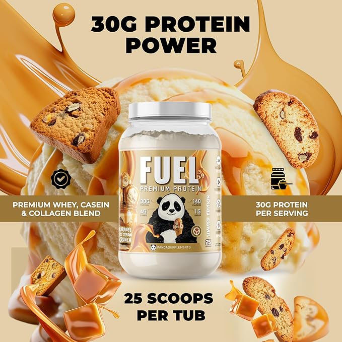 Underground Bio Labs Panda Fuel Premium Protein WheyHydrolyzed CollagenCaseinProbiotics Enzymes Keto FriendlyTime Release 25 Servings (2.5 Pound Caramel Ice Cream Crunch)